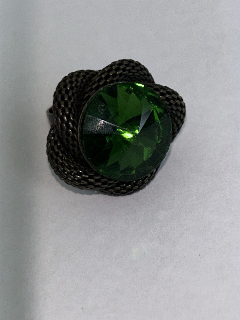 Green Crystal Adjustable Flower Ring
